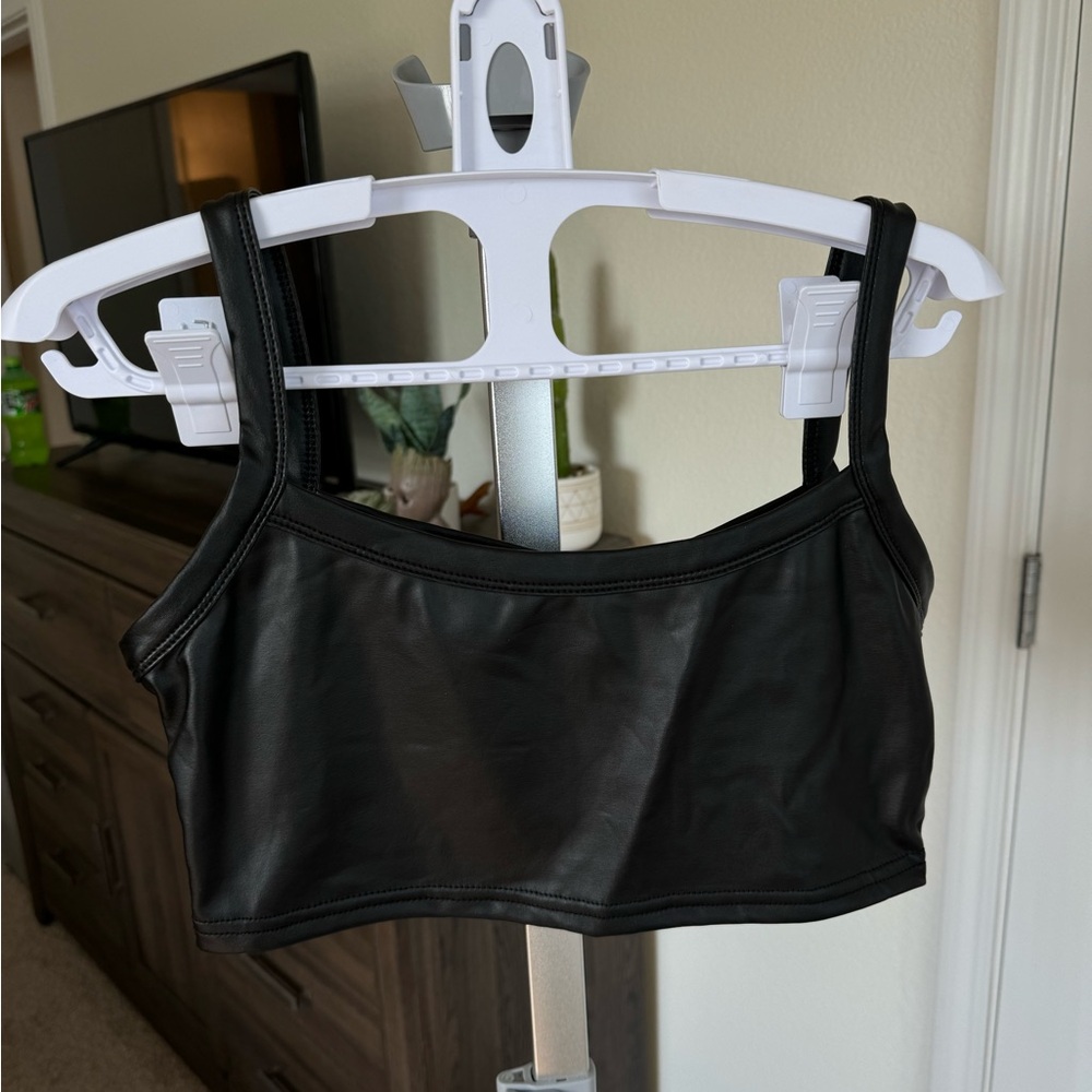 Black leather bralette crop small NWT